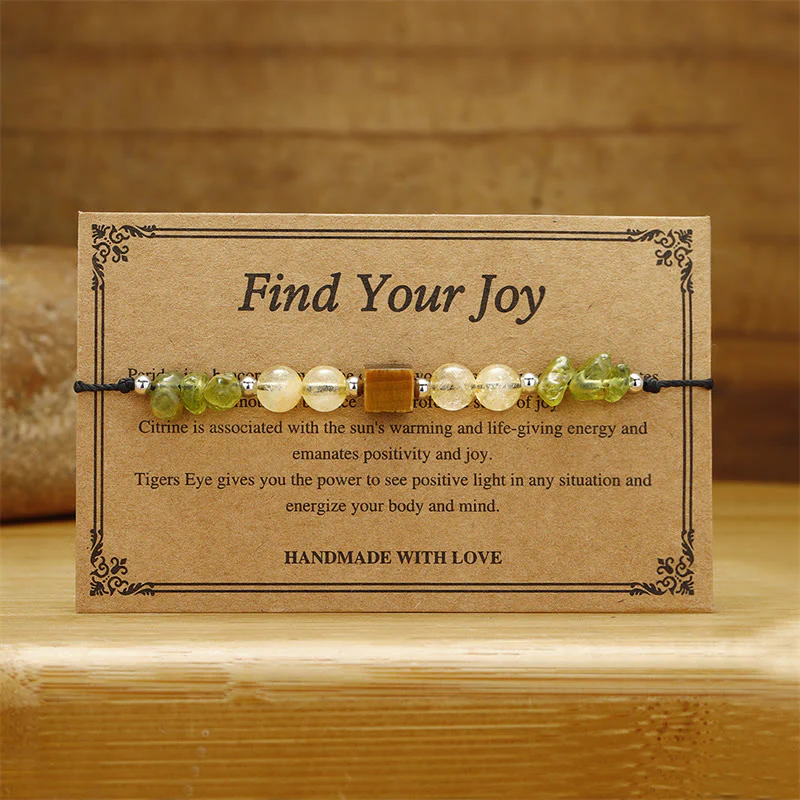 Buddha Stones Find Your Joy Peridot Citrine Tiger Eye Peace Rope Bracelet