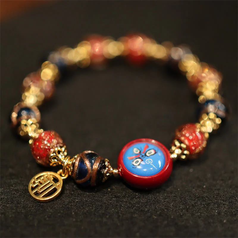 Buddha Stones Tibetan Gold Swallowing Beast Family Five God Of Wealth Thangka Fortune Bead Bracelet