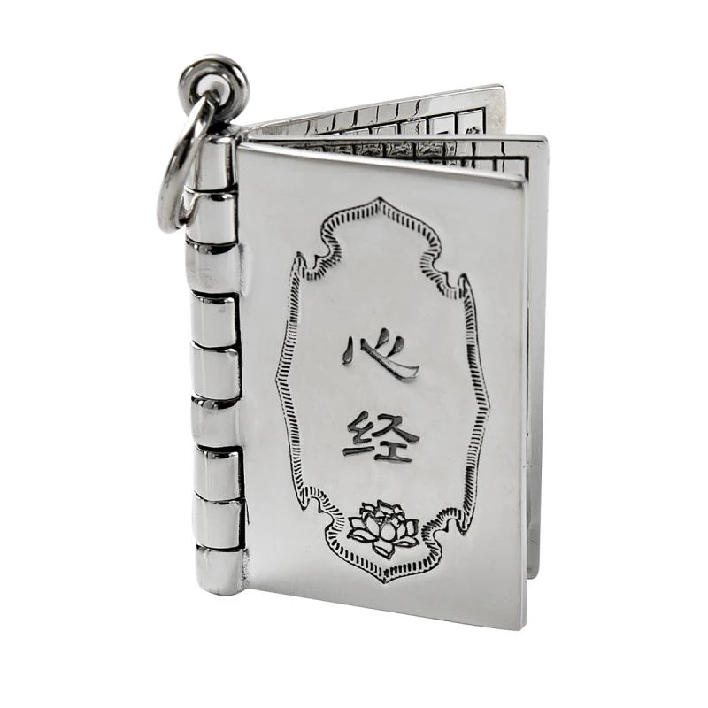 Buddha Stones 990 Sterling Silver Heart Sutra Great Compassion Shurangama Mantra Lotus Vajra Peace Necklace Pendant