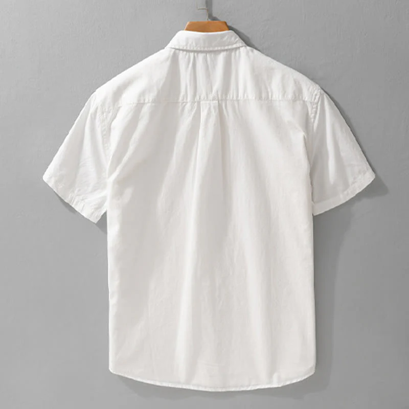 Buddha Stones Casual Embroidery Match Flame Pattern Lapel Men's Short Sleeve Cotton Shirt With Pocket