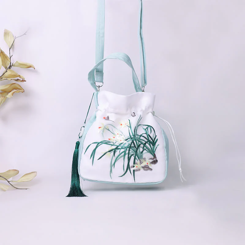 Buddha Stones Suzhou Embroidery Rabbit Lotus Epiphyllum Peony Magnolia Silk Tote Crossbody Bag Shoulder Bag Handbag