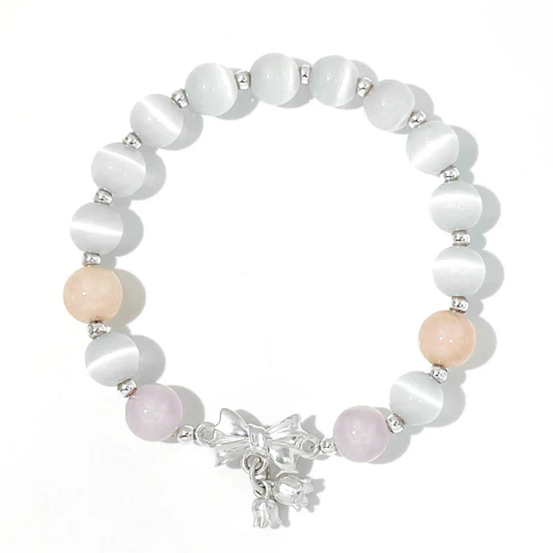 Buddha Stones Cat's Eye Lavender Amethyst Rosette Charm Bracelet