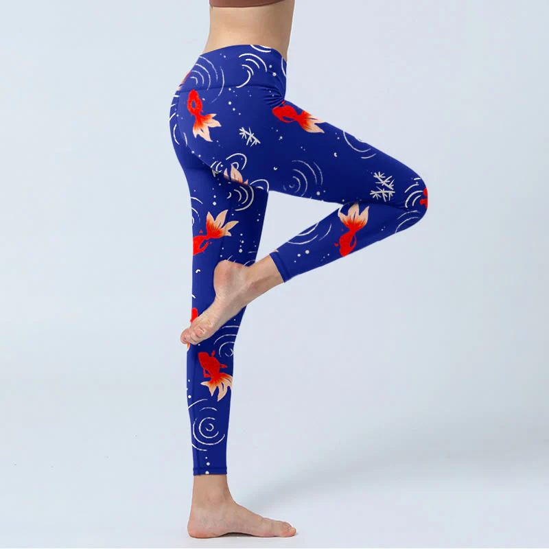 Buddha Stones Goldfish Water Ripples Pattern Print Gym Leggings Women's Yoga Pants