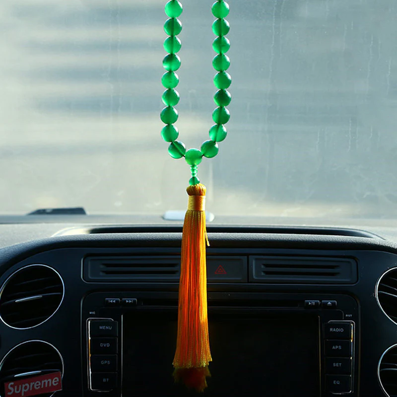 Buddha Stones Natural Green Agate Wrist Mala Power Tassels Pocket Mala Car Decoration