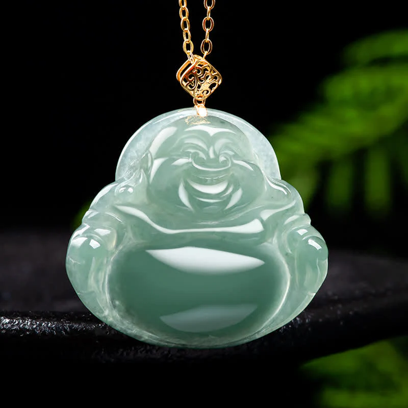 Buddha Stones Laughing Buddha Natural Jade Prosperity Abundance Necklace Pendant