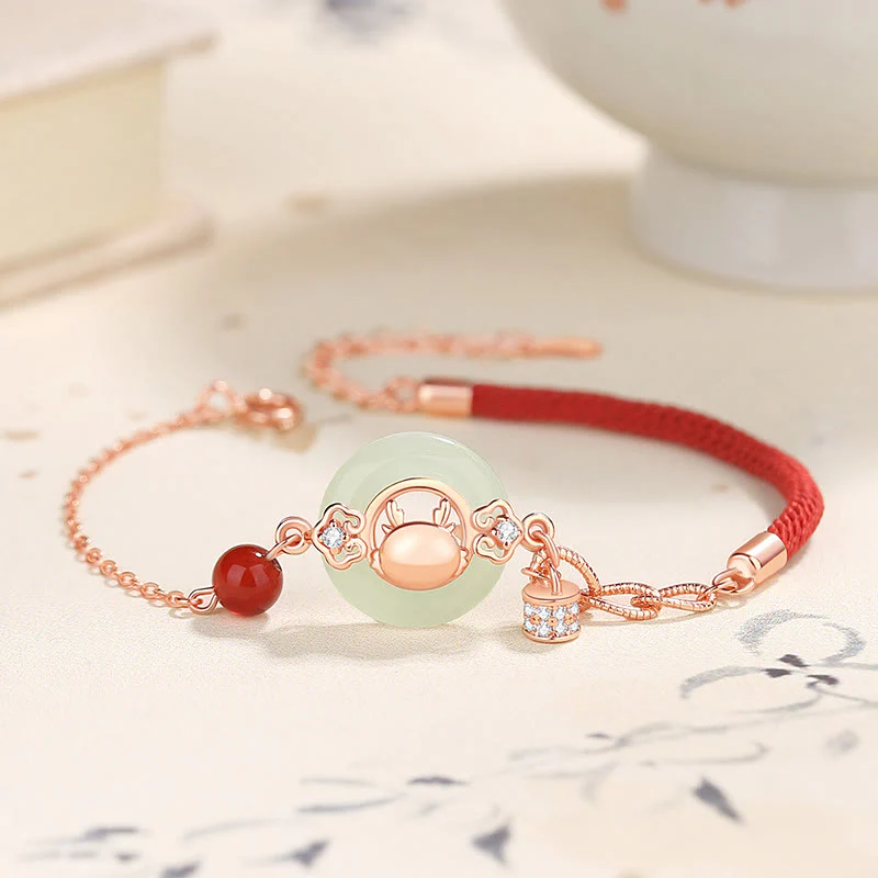 Buddha Stones 925 Sterling Silver Year of the Dragon Natural Hetian Jade Zircon Peace Buckle Protection Bracelet Necklace Pendant (Extra 30% Off | USE CODE: FS30)
