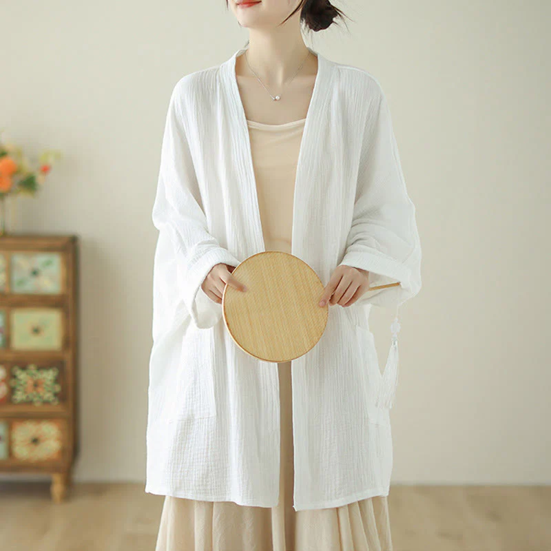 Buddha Stones Plain Long Sleeve Zen Meditation Cotton Linen Jacket With Pockets