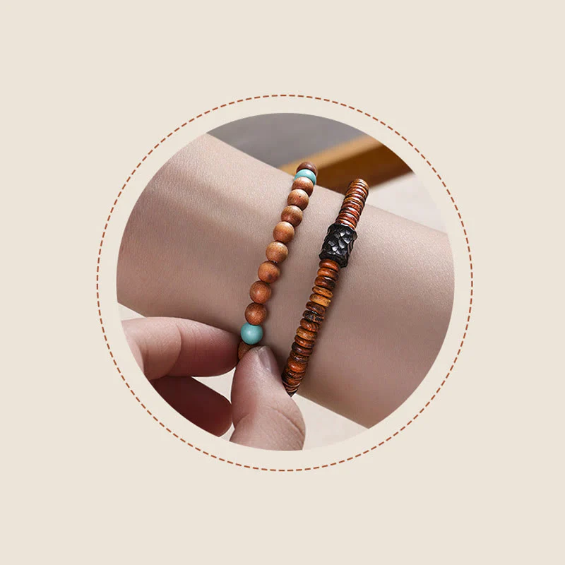 Buddha Stones Sandalwood Turquoise Protection Double Wrap Bracelet