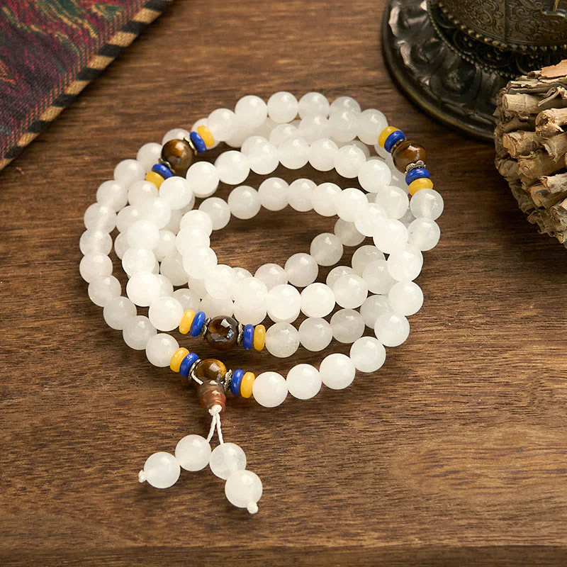 Buddha Stones 108 Mala Beads Natural Quartzite Wealth Luck Bracelet
