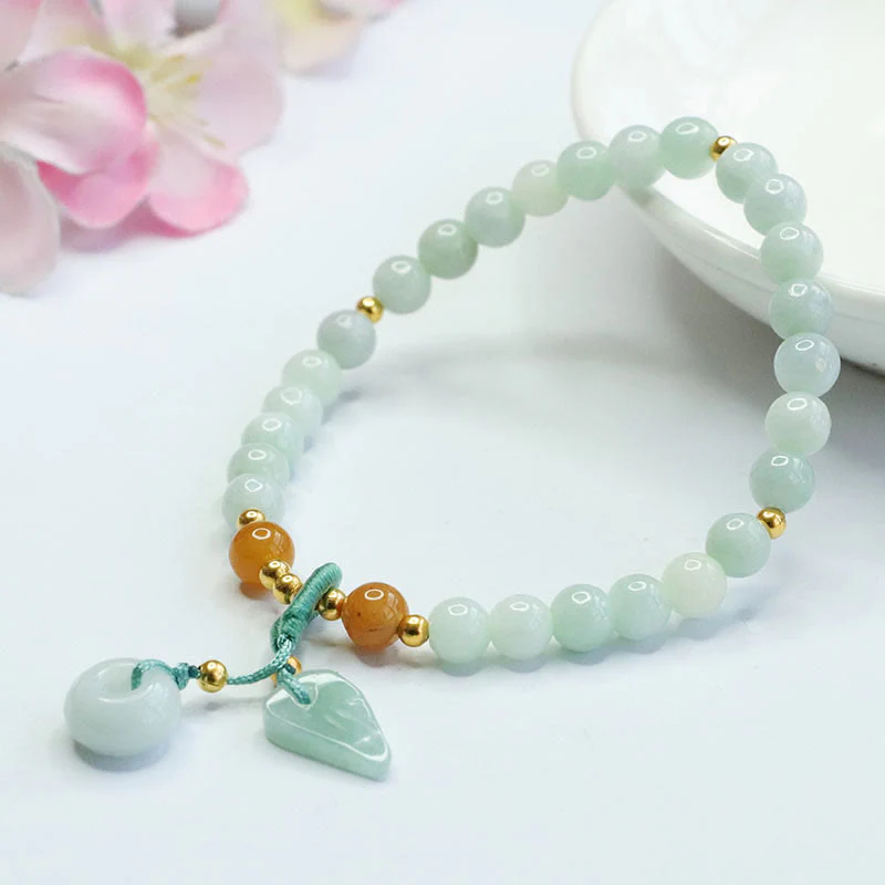Buddha Stones Jade Beads Leaf Peace Buckle Prosperity Bracelet