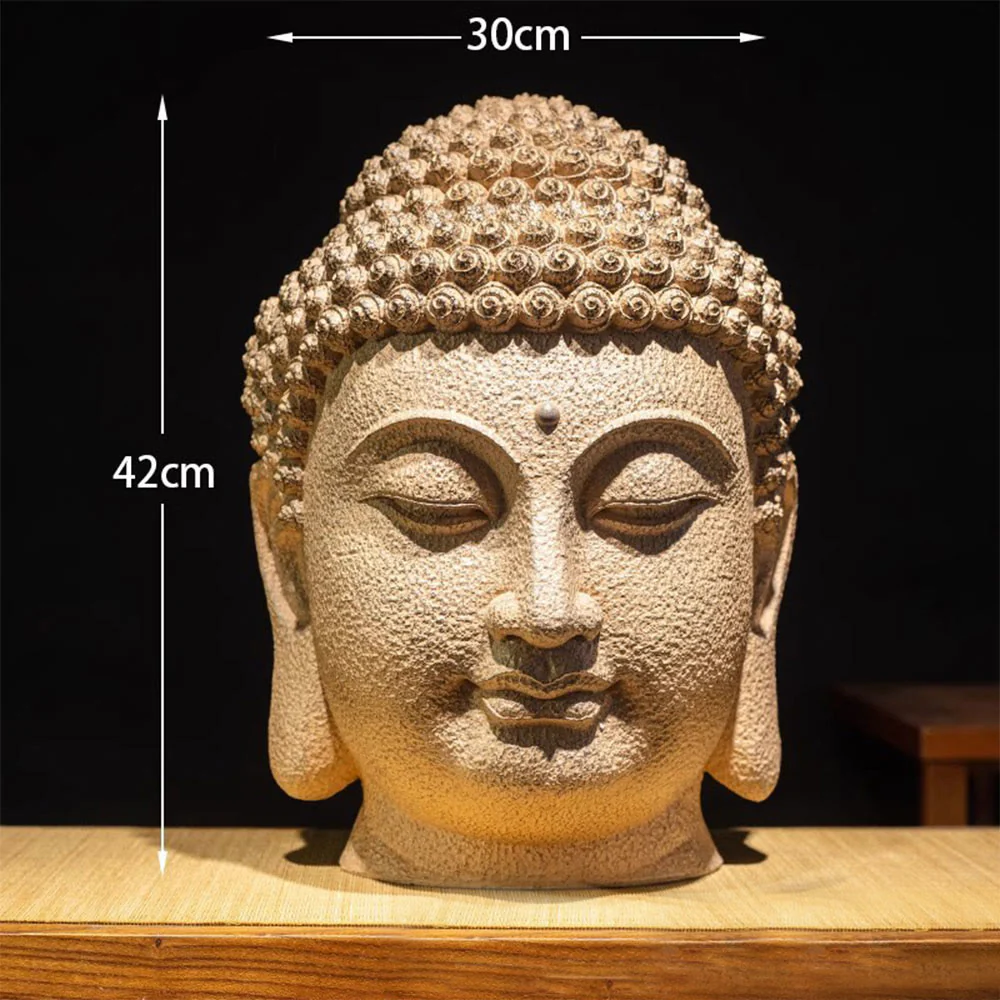 Buddha Stones Closed Eyes Meditating Buddha Head Resin Statue Zen Home Decoration 42*30*30cm
