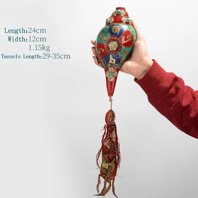 Buddha Stones Tibetan Handmade Shankha Om Mani Padme Hum Buddha Avalokitesvara Turquoise Conch Shell Positive Decoration