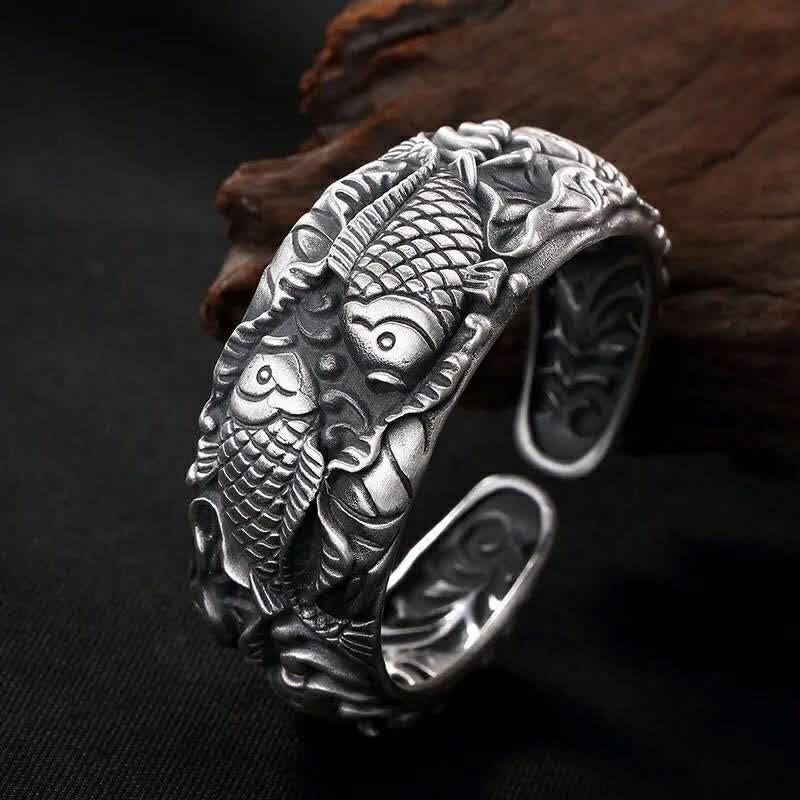 Buddha Stones Buddha Stones Koi Fish Lotus Luck Wealth Bracelet Bangle