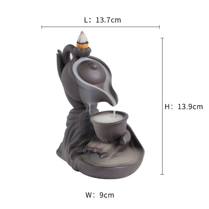 Buddha Stones Buddha Hand Holding Teapot Cup Ceramic Backflow Smoke Fountain Healing Incense Burner Decoration