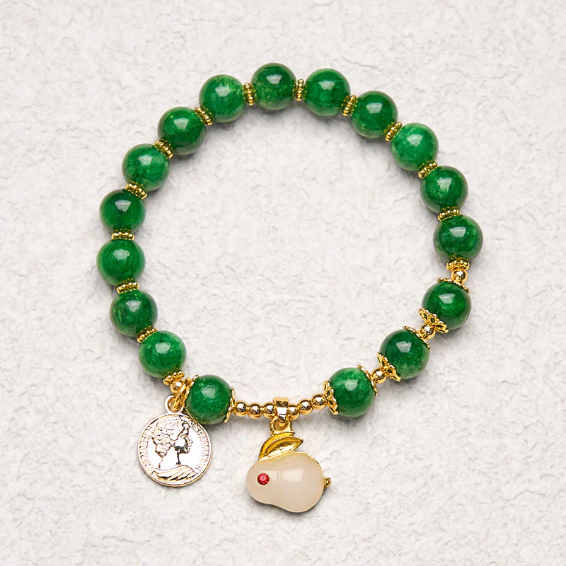 Buddha Stones Green Calcite Lovely Rabbit Charm Clarity Bracelet