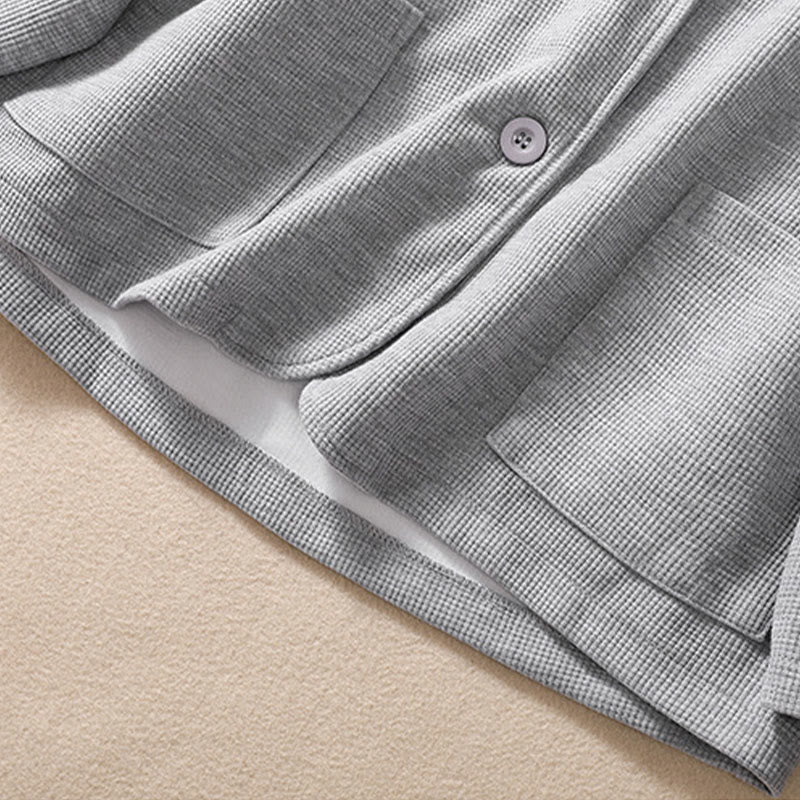 Buddha Stones Plain Lapel Women's Cotton Jacket With Pockets