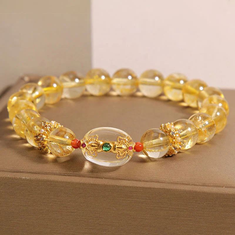 Buddha Stones Natural Golden Rutilated Quartz Beads Auspiciousness Bracelet