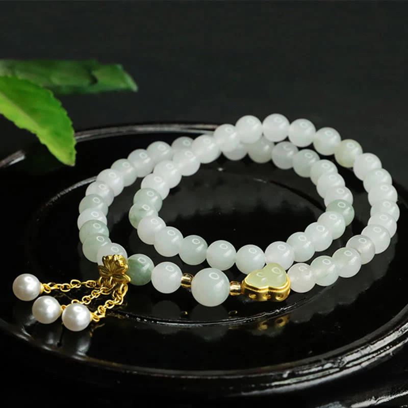Buddha Stones Natural Tianshan Jade Lotus Gourd Double Circle Prosperity Bracelet
