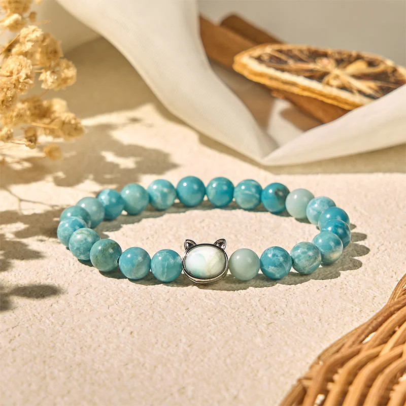 Buddha Stones Natural Cat Larimar Wisdom Beads Bracelet