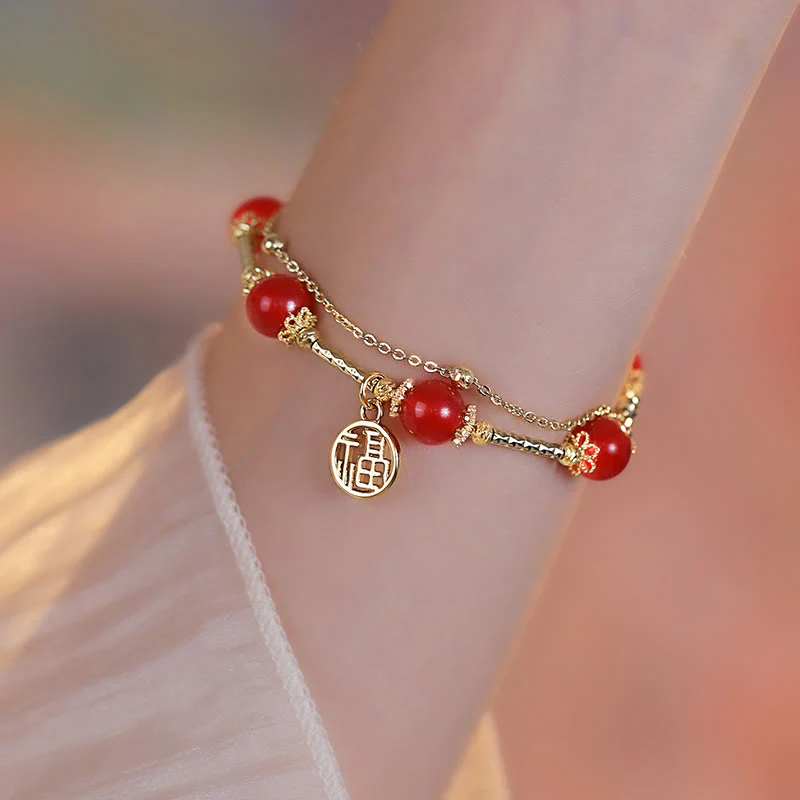 Buddha Stones Red Agate Fu Character Charm Self-acceptance Bracelet