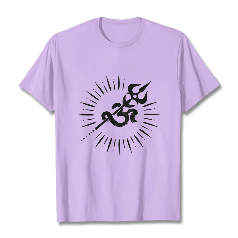 Buddha Stones Casual Om Symbol Trident Radiant Lines Pattern Cotton Tee T-shirt