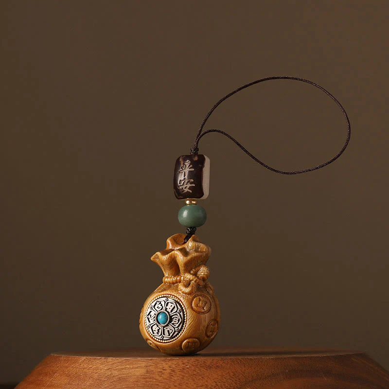 Buddha Stones Small Leaf Red Sandalwood Green Sandalwood Money Bag Om Mani Padme Hum Rotatable Protection Hanging Decoration