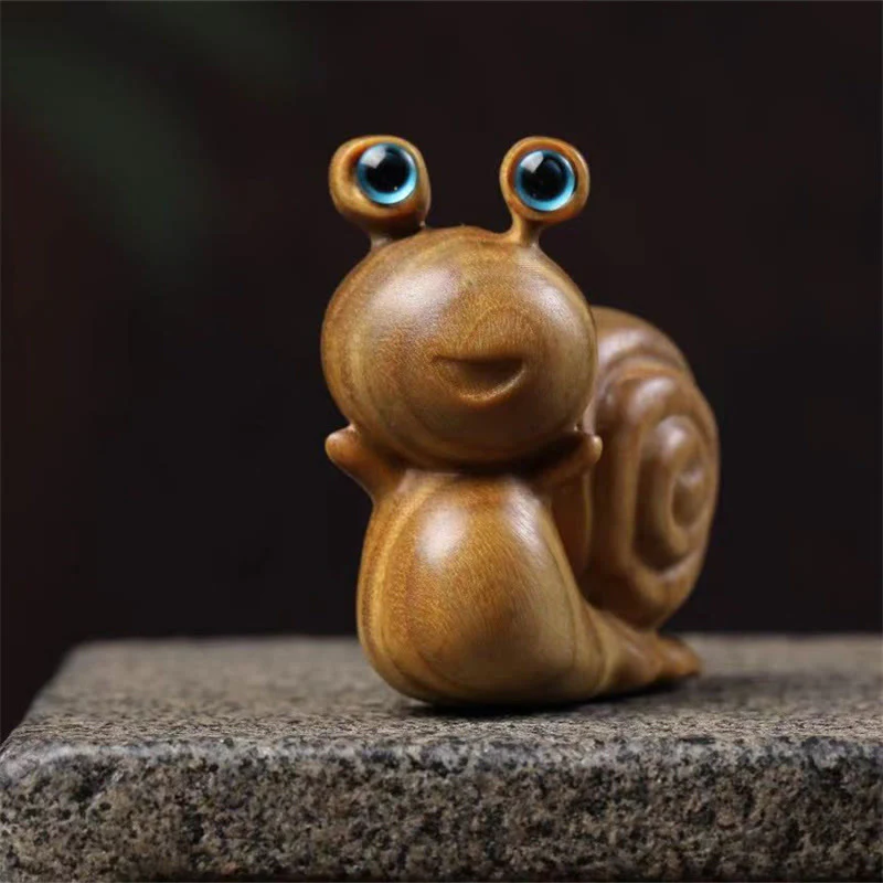 Buddha Stones Mini Green Sandalwood Snail Carved Cure Desk Decoration