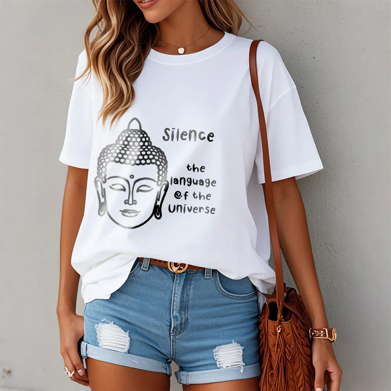 Buddha Stones Casual Meditating Buddha Head Pattern Cotton Tee T-shirt