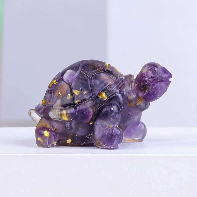 Buddha Stones Natural Crystal Gravel Drip Resin Small Turtle Decoration Statue