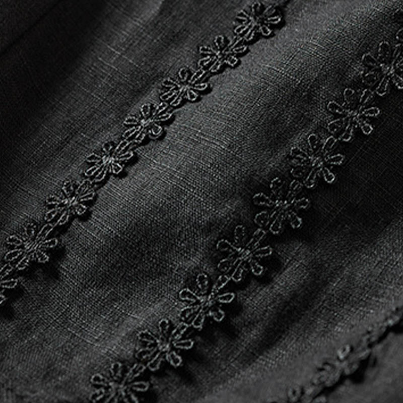 Buddha Stones Summer Small Flower Embroidery Cotton Linen Harem Pants With Pockets