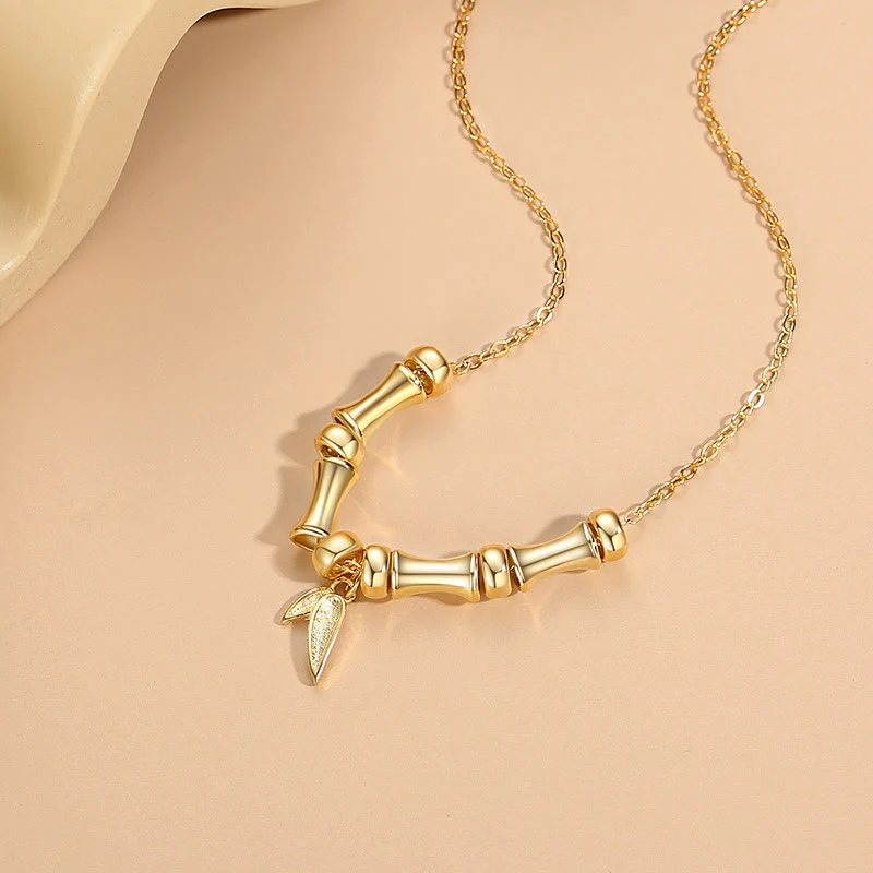 Buddha Stones Golden Bamboo Pattern Titanium Steel Wealth Necklace Pendant