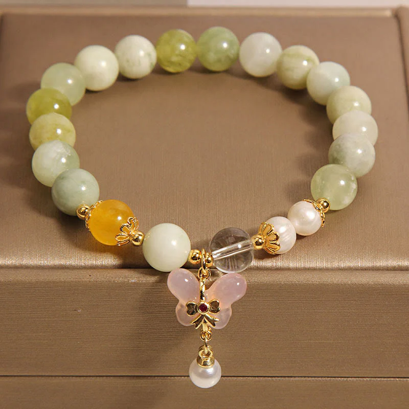 Buddha Stones Natural Butterfly Serpentine Jade Yanyuan Agate Luck Bracelet