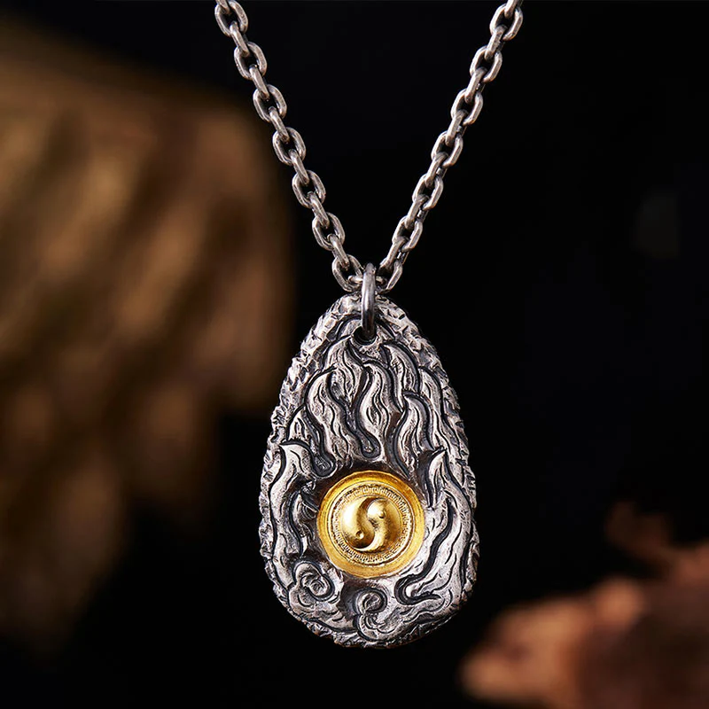 Buddha Stones 999 Sterling Silver 999 Gold Tai Chi Yin Yang Necklace Pendant