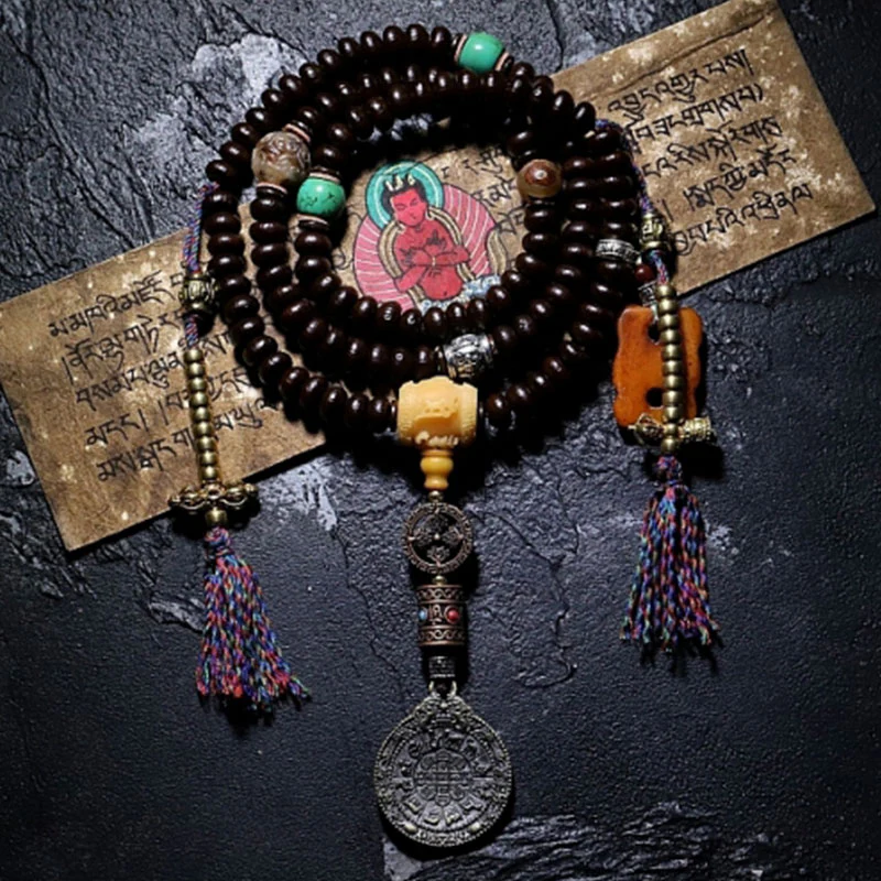 Buddha Stones Tibet 108 Mala Beads Purple Bodhi Seed Bagua Vajra Auspiciousness Bracelet