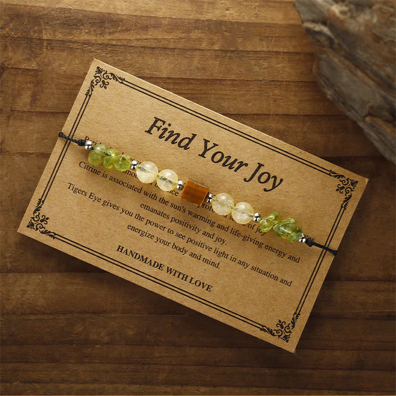 Buddha Stones Find Your Joy Peridot Citrine Tiger Eye Peace Rope Bracelet
