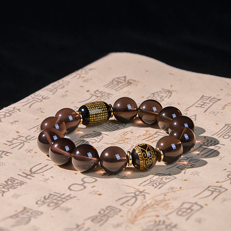 Buddha Stones Ice Obsidian Gold-stamped Sanskrit Courage Bracelet