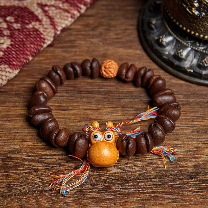 Buddha Stones Handmade Funny Hippo Coffee Beans Wenge Wood Bracelet