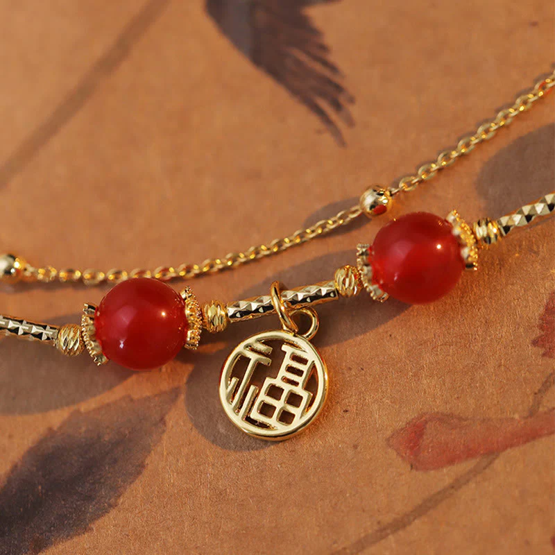 Buddha Stones Red Agate Fu Character Charm Self-acceptance Bracelet