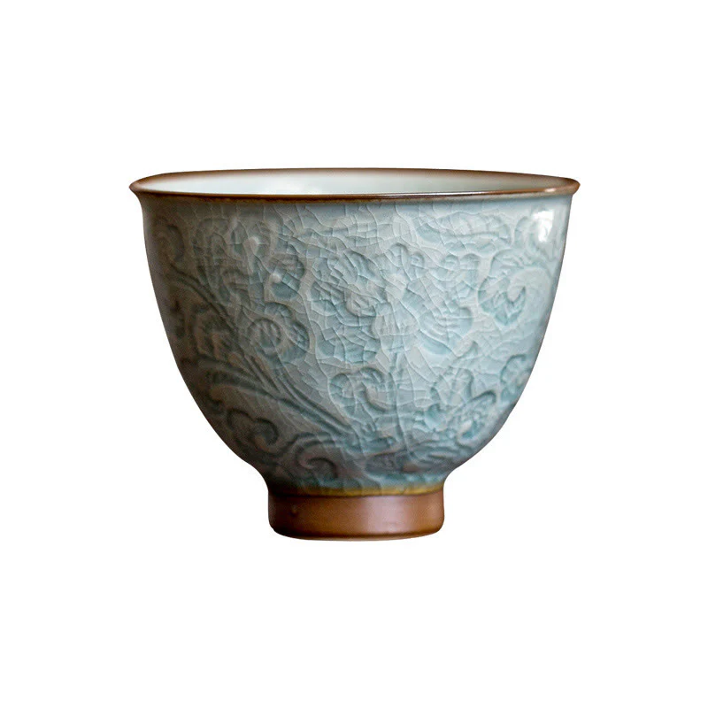 Buddha Stones Lotus Carved Ceramic Teacup Kung Fu Tea Cup