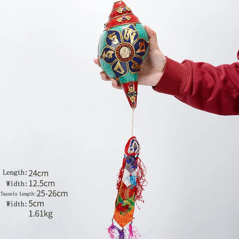 Buddha Stones Tibetan Handmade Shankha Om Mani Padme Hum Buddha Avalokitesvara Turquoise Conch Shell Positive Decoration