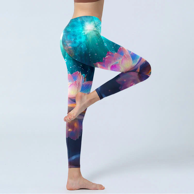 Buddha Stones Gradient Lotus Water Bubbles Pattern Print Gym Leggings Women's Yoga Pants