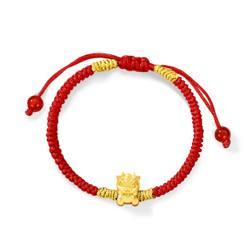 Buddha Stones 999 Sterling Silver Year of the Dragon Copper Coin Fortune Dragon Fu Character Luck Handcrafted Red String Braided Bracelet (Extra 30% Off | USE CODE: FS30)