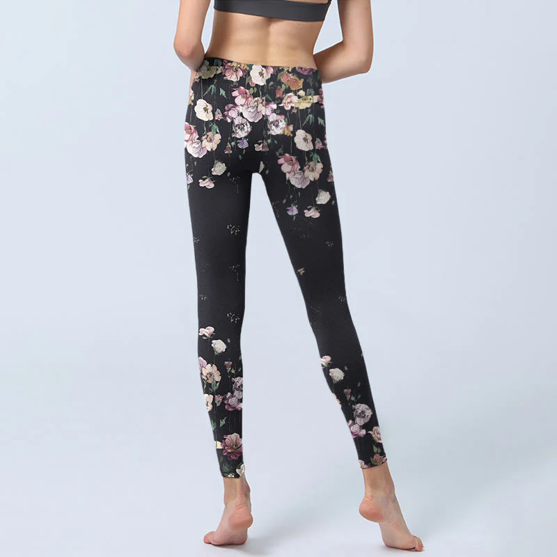 Buddha Stones Pansy Flower Pattern Print Gym Leggings Women's Yoga Pants