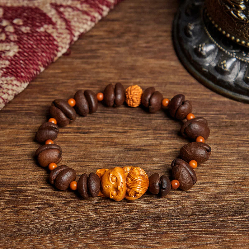 Buddha Stones Natural Fox Coffee Beans Wenge Wood Bracelet