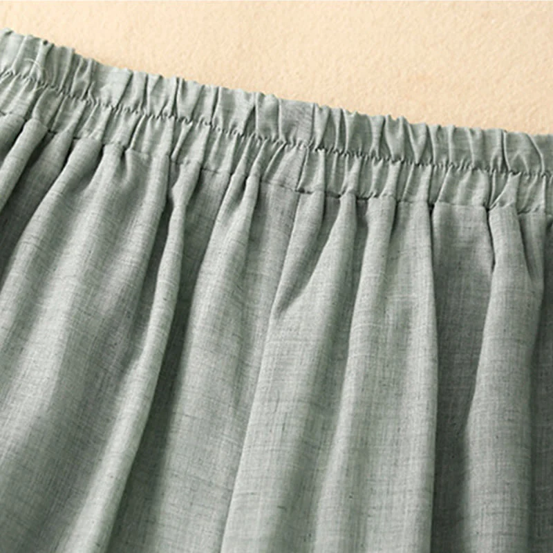 Buddha Stones Frog-Button Hem Slit Design Women's Wide Leg Cotton Linen Pants With Pockets