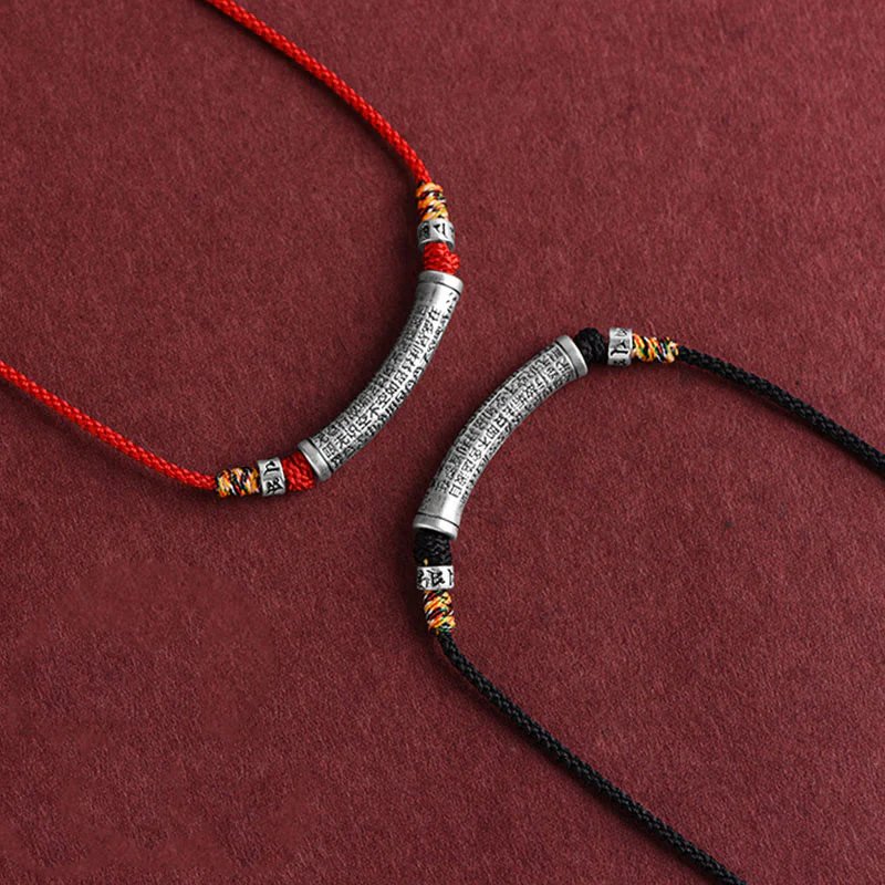 Buddha Stones 999 Sterling Silver Six True Word Heart Sutra String Necklace Pendant