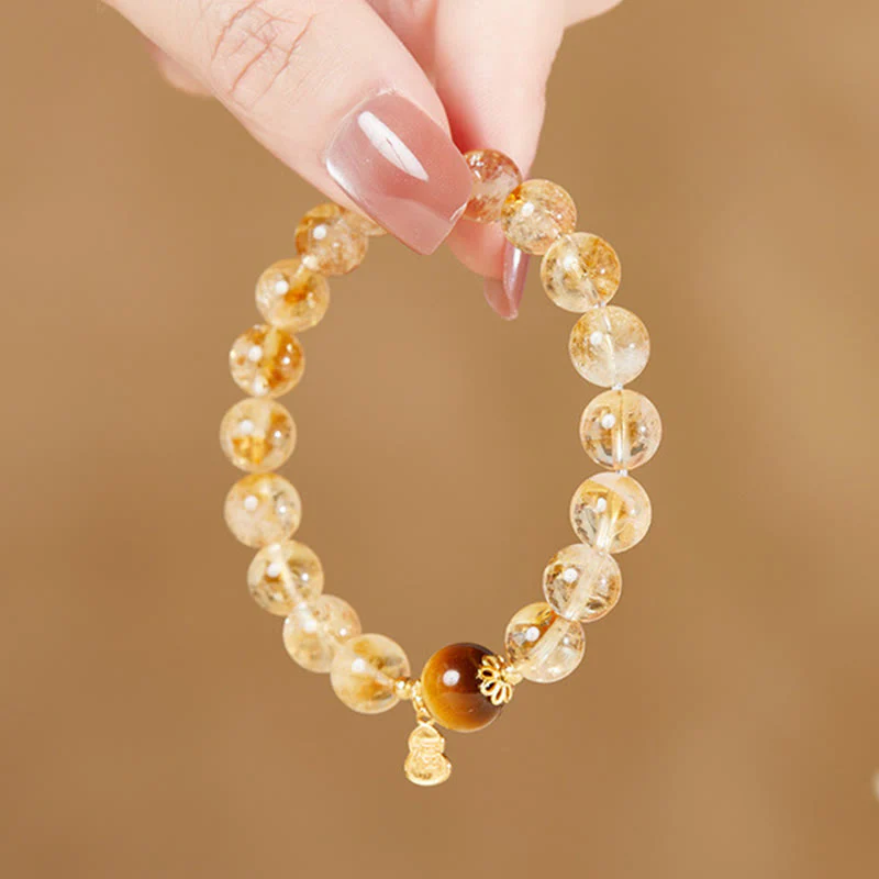 Buddha Stones 925 Sterling Silver Gourd Fu Character Citrine Tiger Eye Prosperity Bracelet