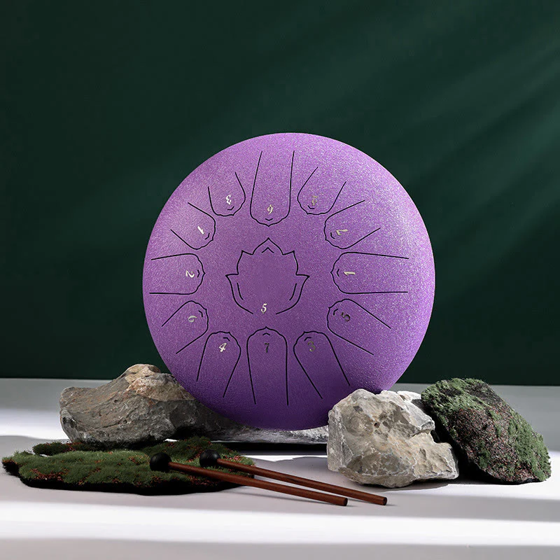 Buddha Stones Steel Tongue Drum Sound Healing Mindfulness Lotus Pattern Yoga Drum Kit 13 Note 12 Inch Percussion Instrument