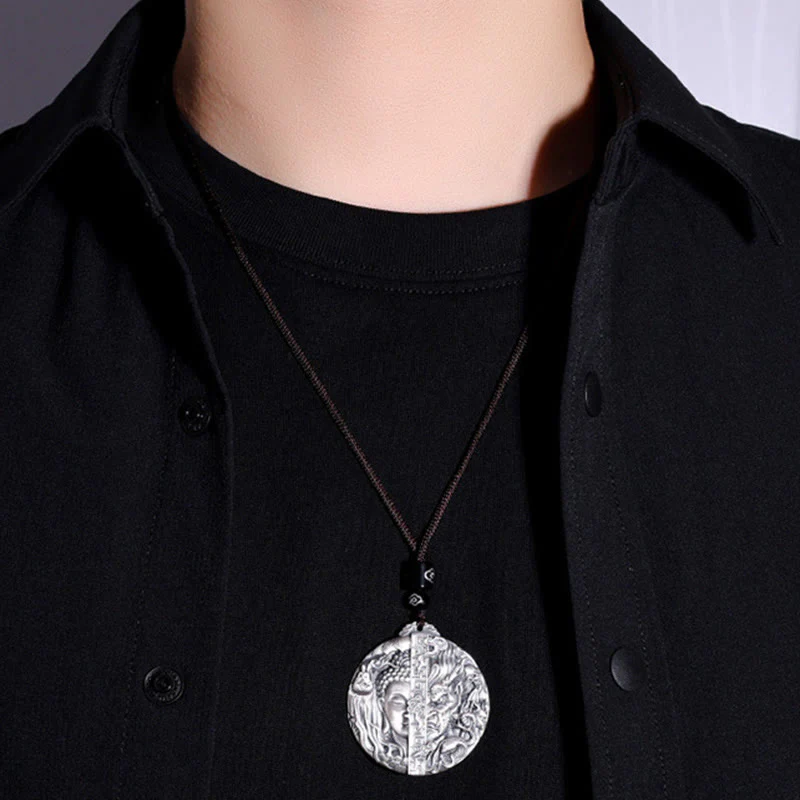 Buddha Stones Copper Buddha Demon Pattern Compassion Pendant Necklace