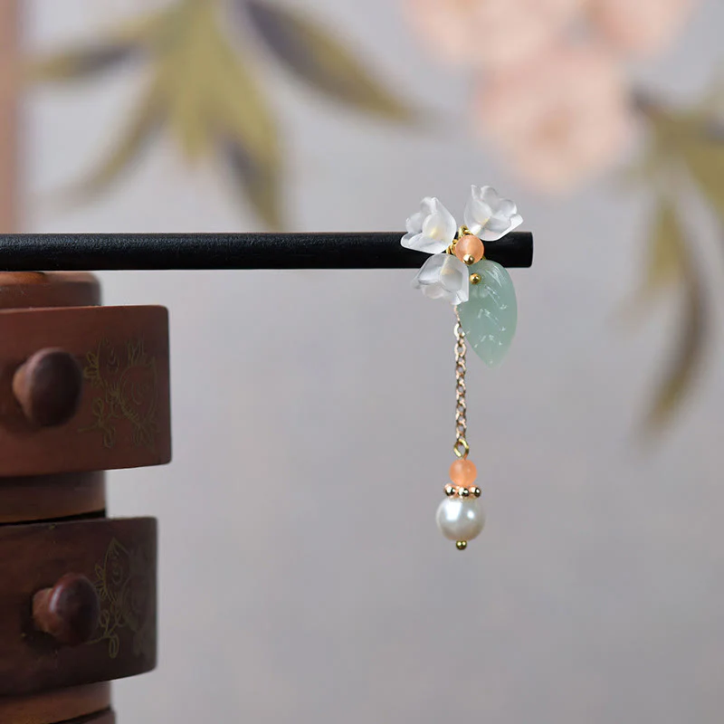 Buddha Stones Ebony Liuli Lily of the Valley Courage Hairpin